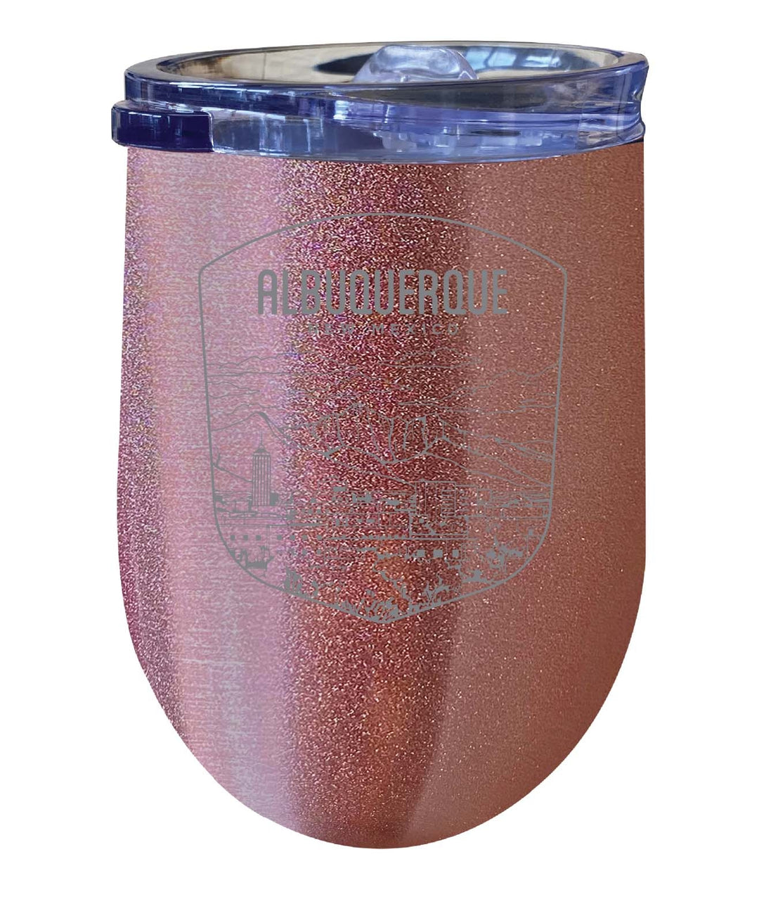 Albuquerque Mexico Souvenir 12 oz Engraved Insulated Wine Stainless Steel Tumbler Rainbow Glitter Gray Image 4