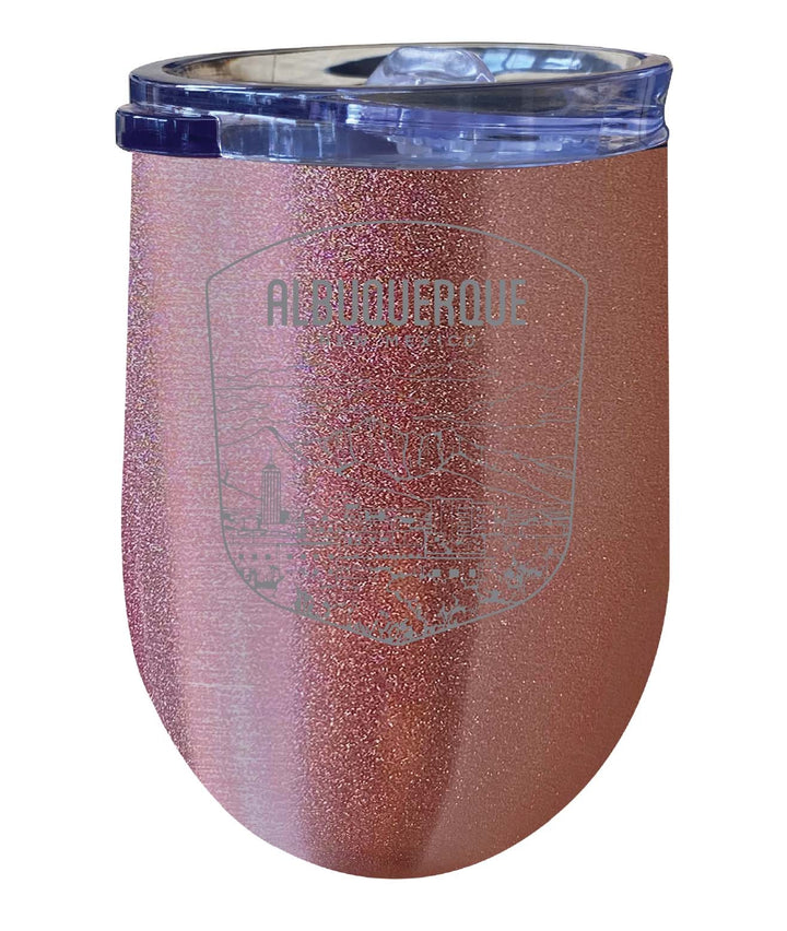 Albuquerque Mexico Souvenir 12 oz Engraved Insulated Wine Stainless Steel Tumbler Rainbow Glitter Gray Image 4