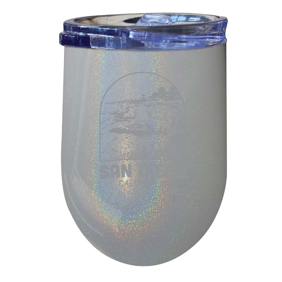 San Diego California Souvenir 12 oz Engraved Insulated Wine Stainless Steel Tumbler Rainbow Glitter Gray Image 1