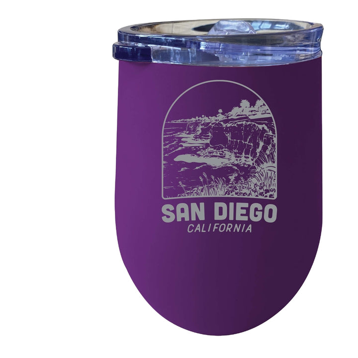 San Diego California Souvenir 12 oz Engraved Insulated Wine Stainless Steel Tumbler Rainbow Glitter Gray Image 3