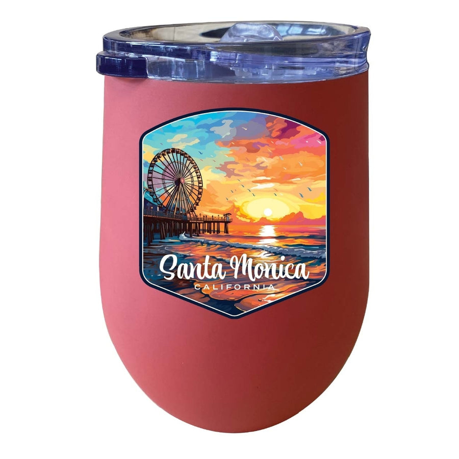 Santa Monica California Design A Souvenir 12 oz Insulated Wine Stainless Steel Tumbler Image 1