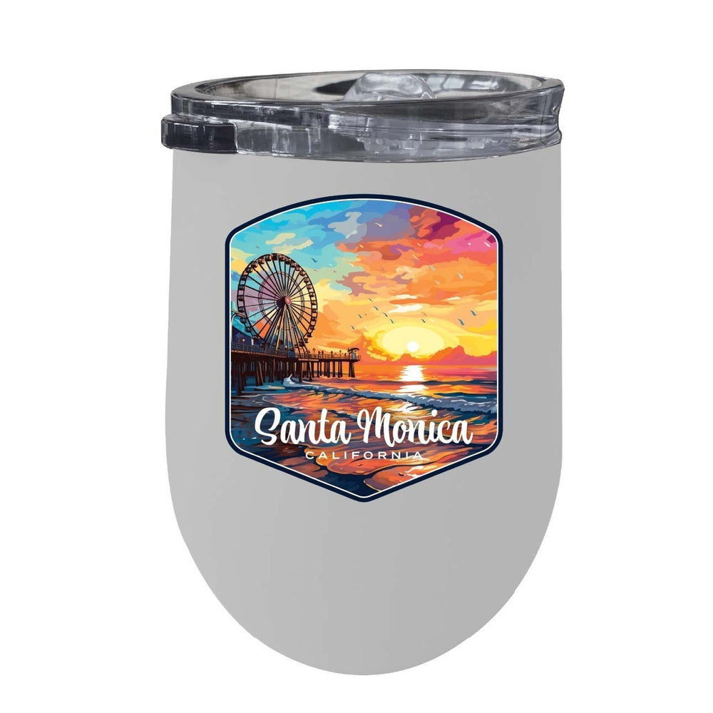 Santa Monica California Design A Souvenir 12 oz Insulated Wine Stainless Steel Tumbler Image 2