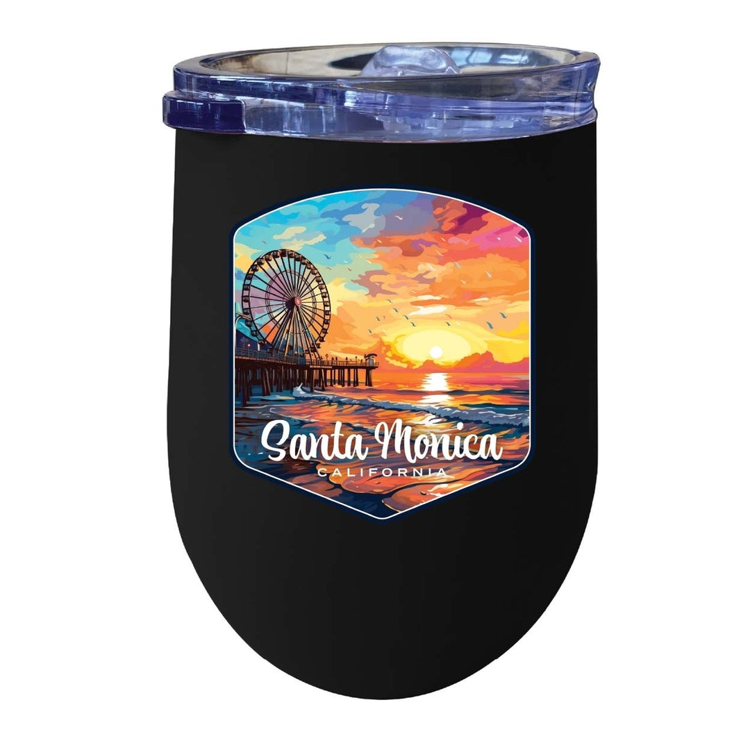 Santa Monica California Design A Souvenir 12 oz Insulated Wine Stainless Steel Tumbler Image 8