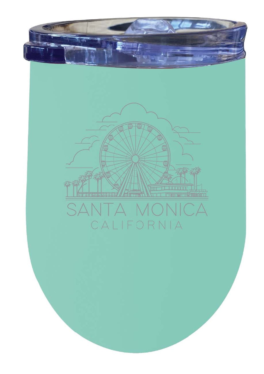 Santa Monica California Souvenir 12 oz Engraved Insulated Wine Stainless Steel Tumbler Image 1