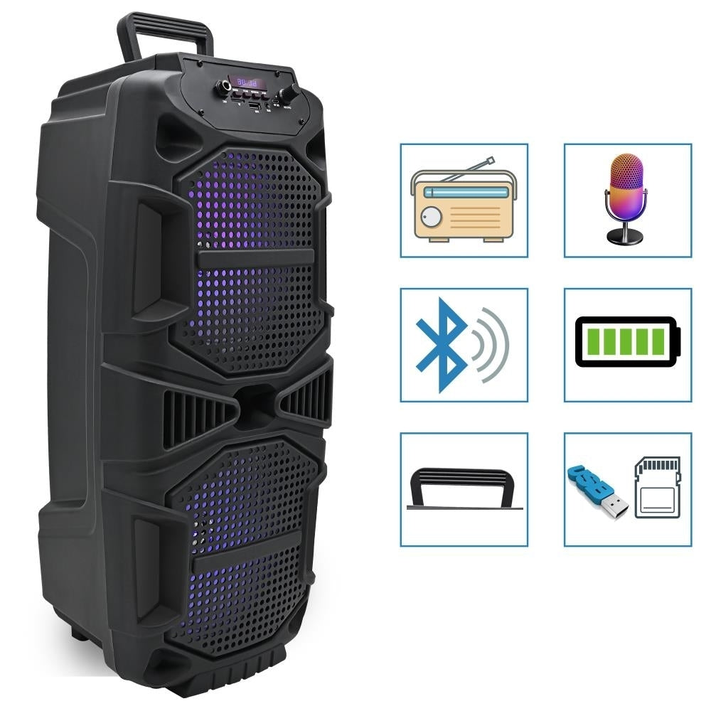 400W Portable Bluetooth Speaker Pack of 2 Dual 8" LED Woofers USB SD FM Radio Image 8