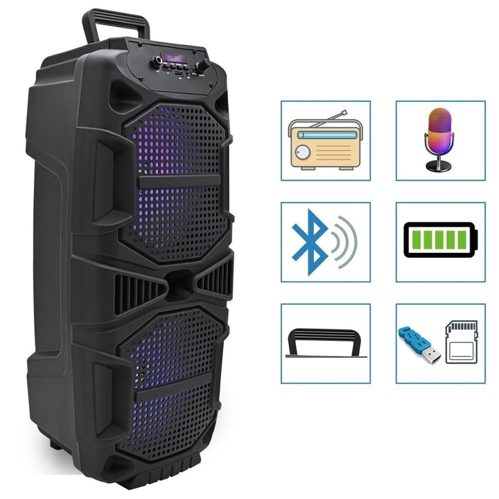 400W Portable Bluetooth Speaker Pack of 2 Dual 8" LED Woofers USB SD FM Radio Image 8