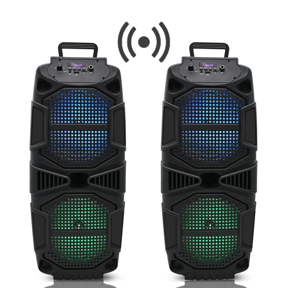 400W Portable Bluetooth Speaker Pack of 2 Dual 8" LED Woofers USB SD FM Radio Image 1