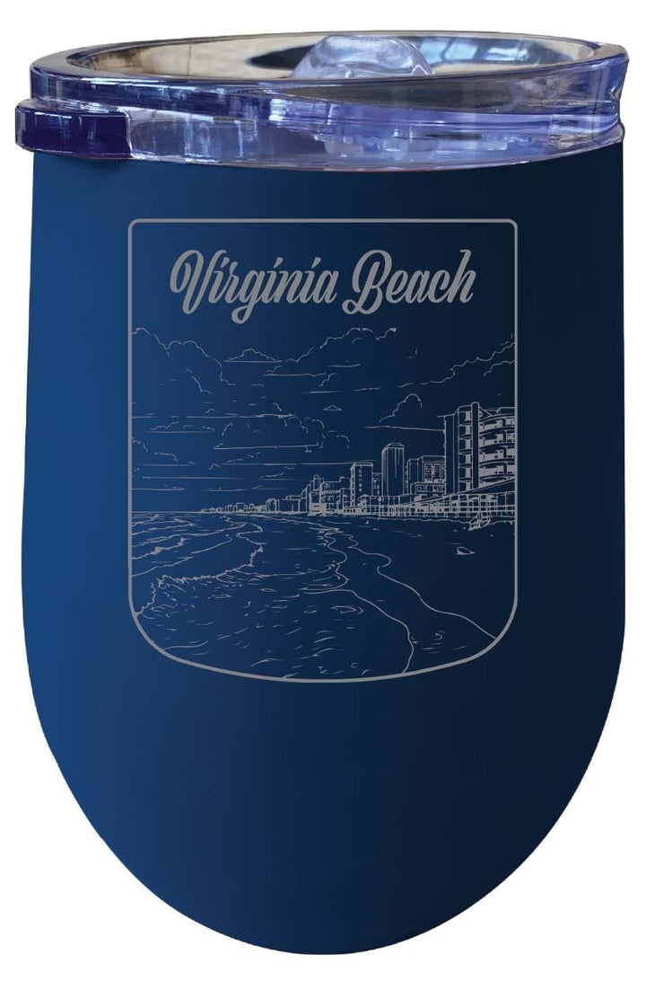 Virginia Beach Virginia Souvenir 12 oz Engraved Insulated Wine Stainless Steel Tumbler Image 3