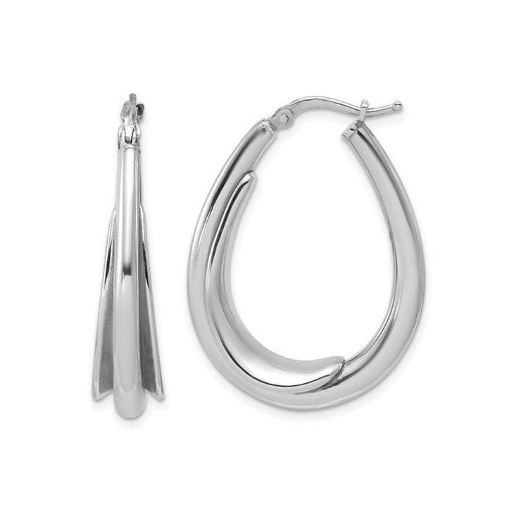 Sterling Silver Polished Fancy Oval Hoop Earrings Image 1