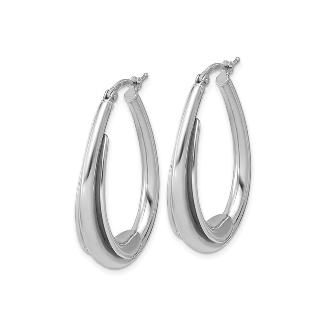 Sterling Silver Polished Fancy Oval Hoop Earrings Image 3