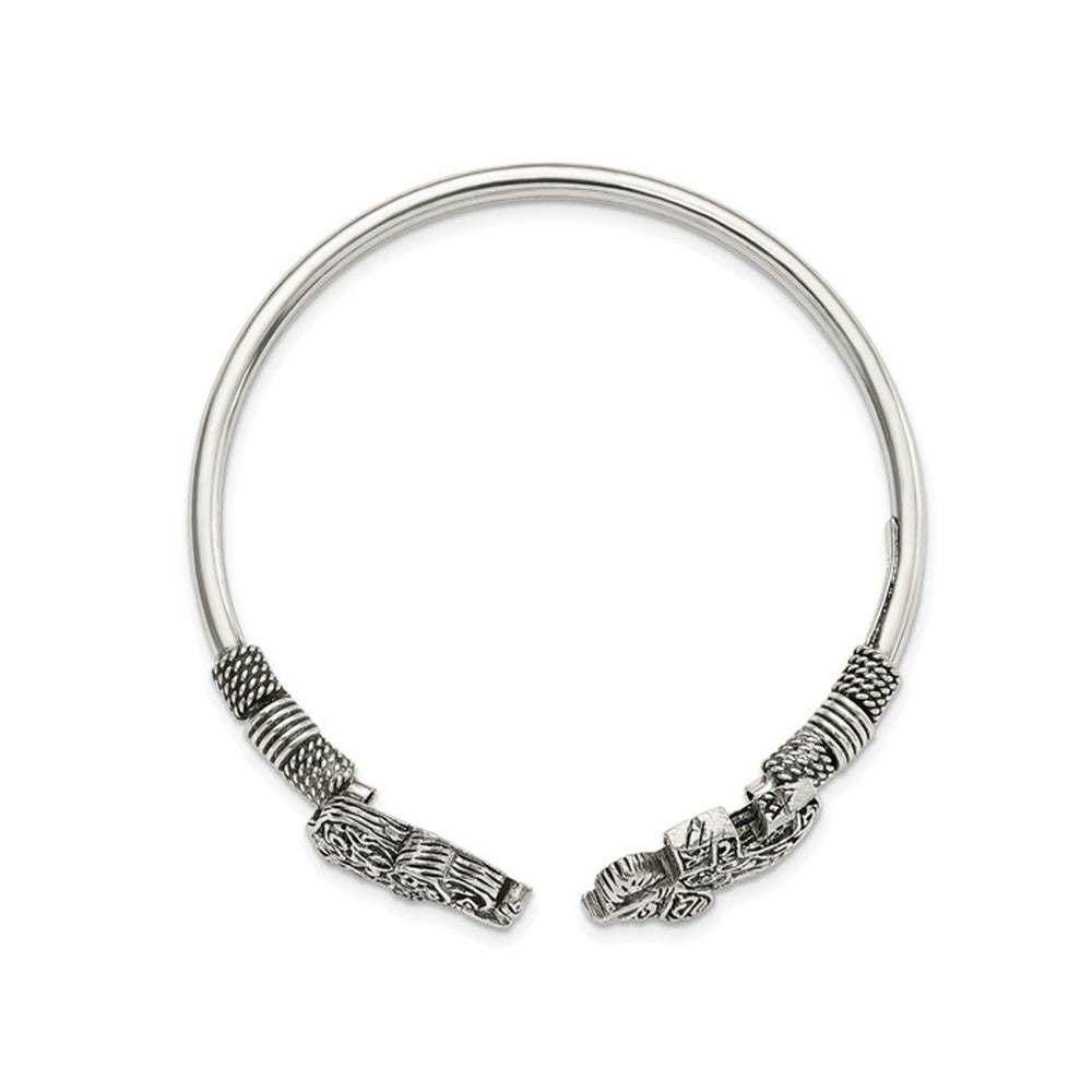 Stering Silver Antiqued Filigree Elephants Flexible Bangle Bracelet Image 2