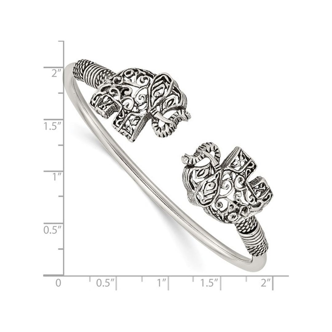 Stering Silver Antiqued Filigree Elephants Flexible Bangle Bracelet Image 3