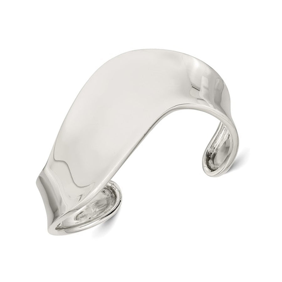 Sterling Silver Polished Wave Cuff Bangle Bracelet Image 1