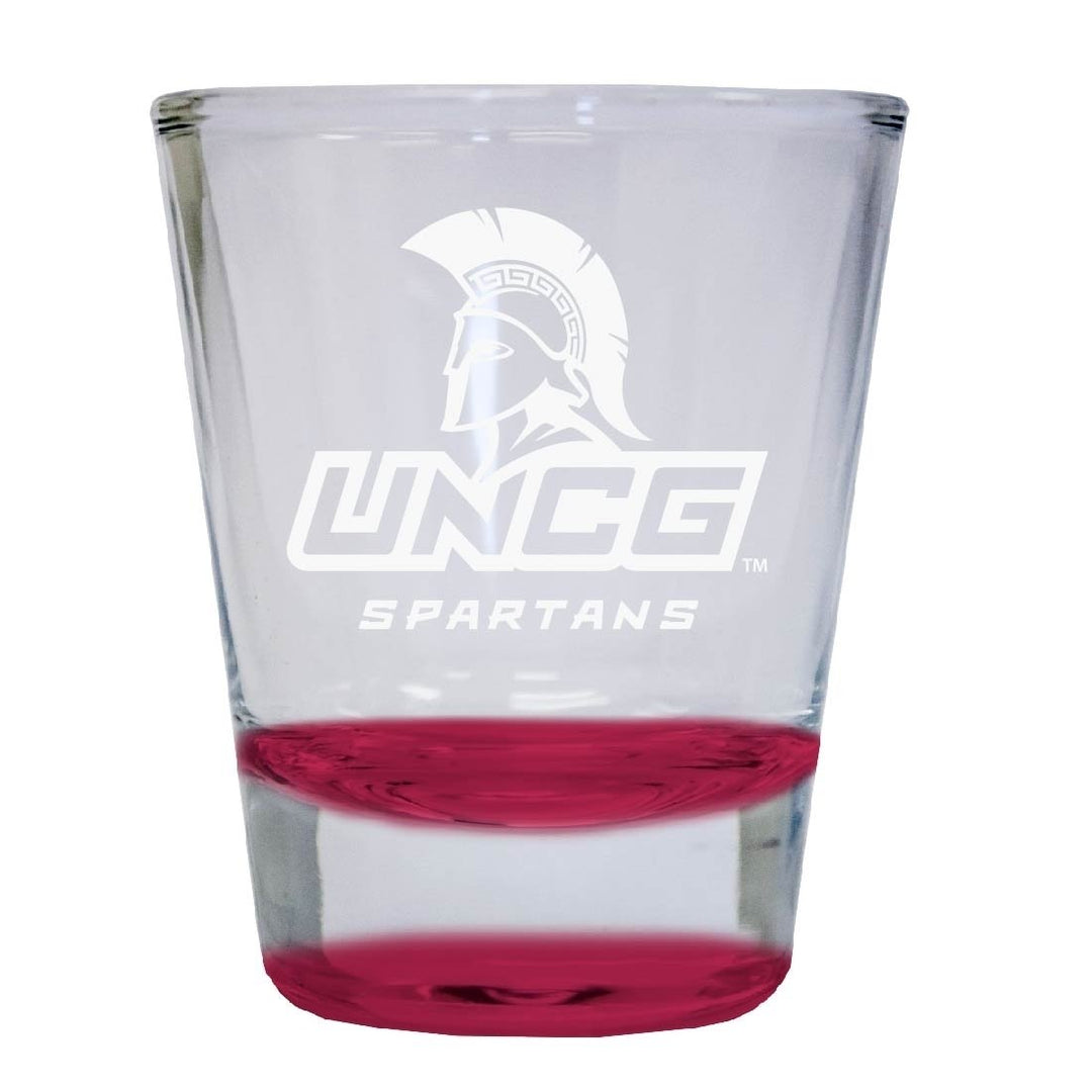 North Carolina Greensboro Spartans 2 oz Engraved Shot Glass Round Officially Licensed Collegiate Product Image 1