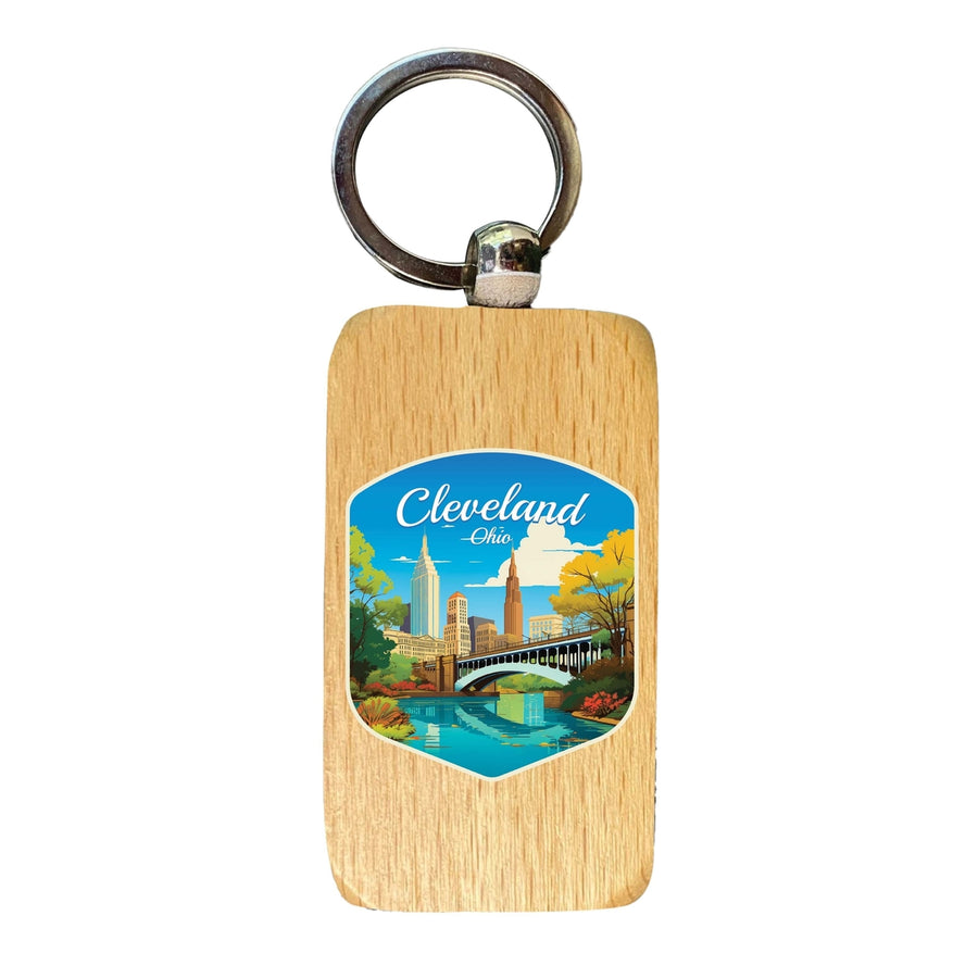 Cleveland Ohio Design B Souvenir 2.5x1-Inch Souvenir Wooden Keychain Image 1