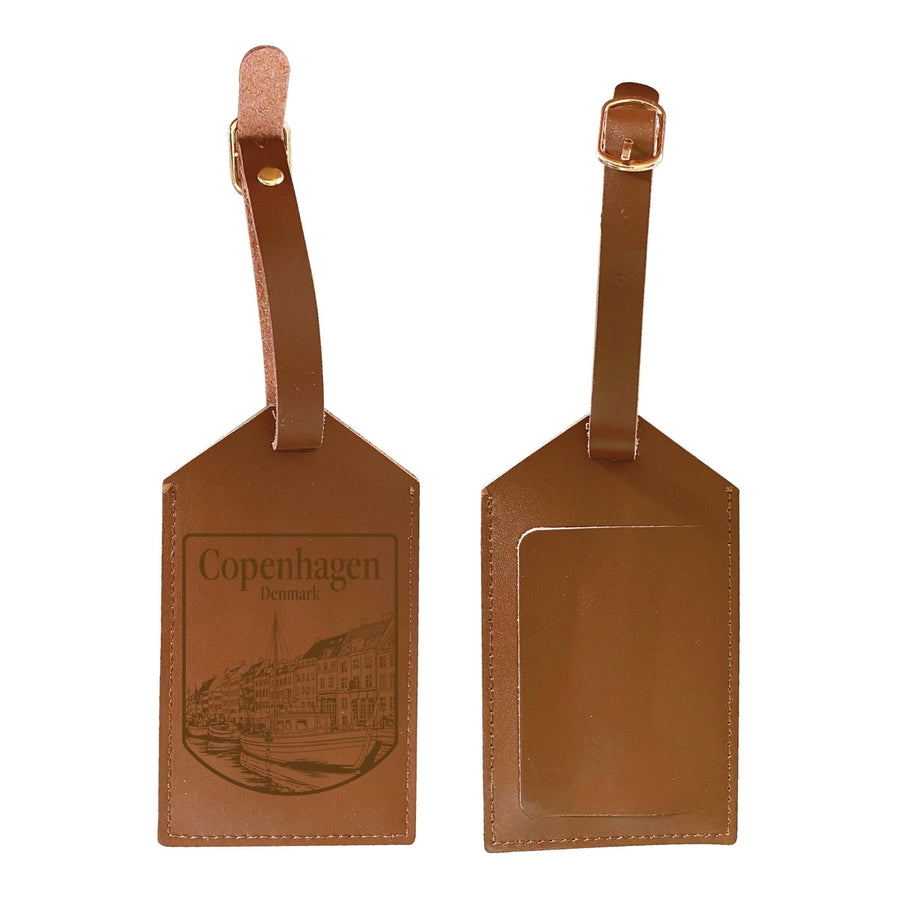 Copenhagen Denmark Souvenir Engraved Leather Luggage Tag Image 1