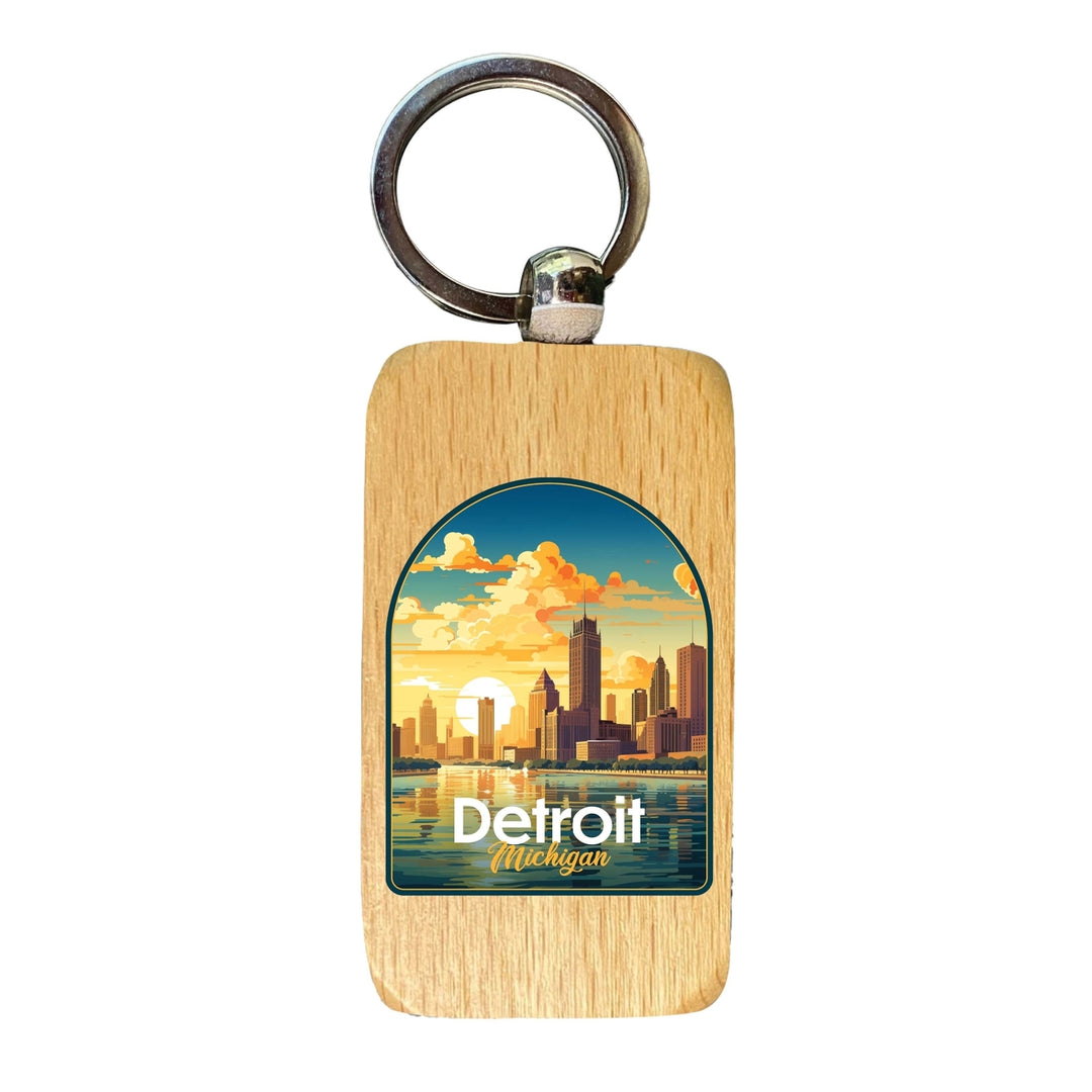 Detroit Michigan Design B Souvenir 2.5x1-Inch Souvenir Wooden Keychain Image 1