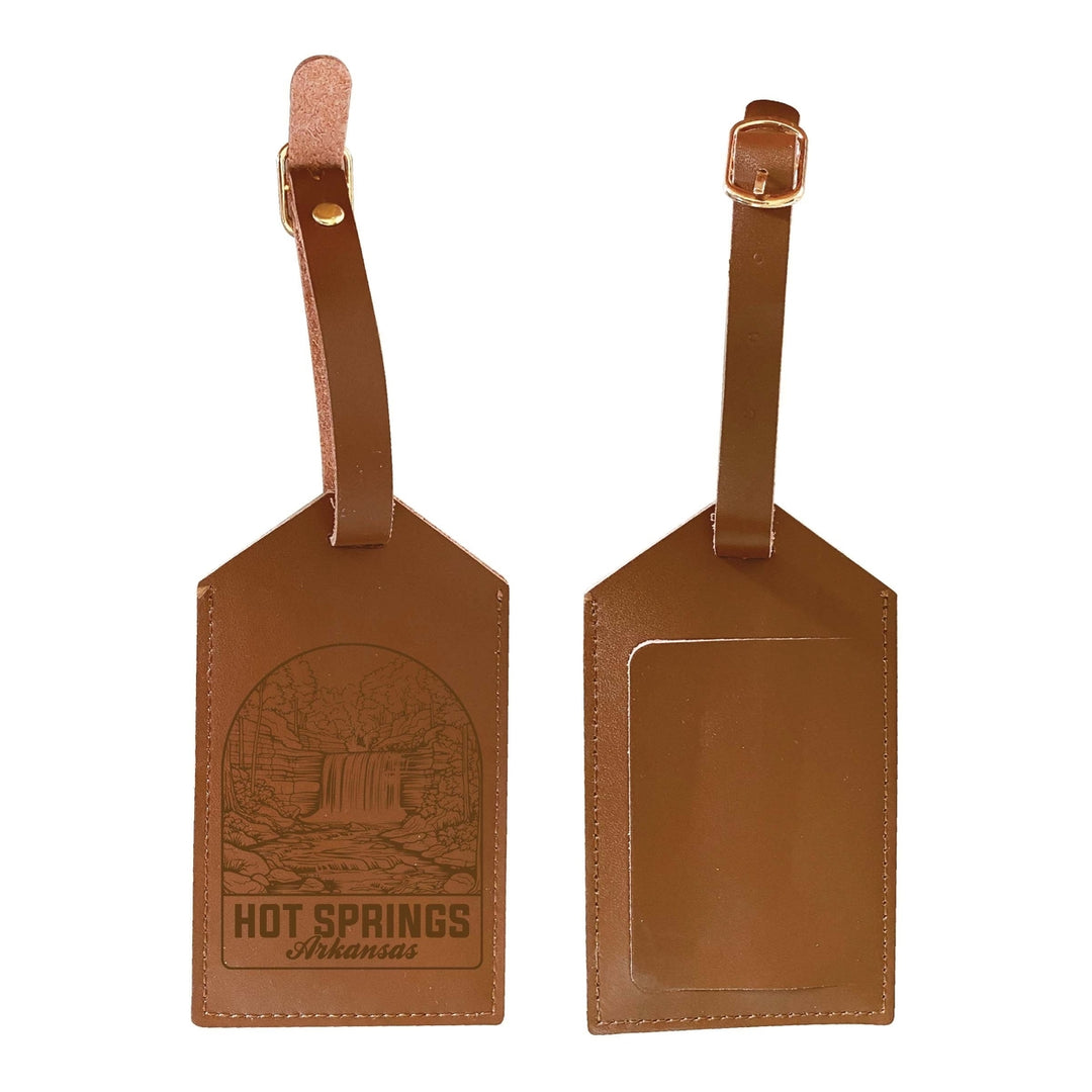 Hot Springs Arkansas Souvenir Engraved Leather Luggage Tag Image 1