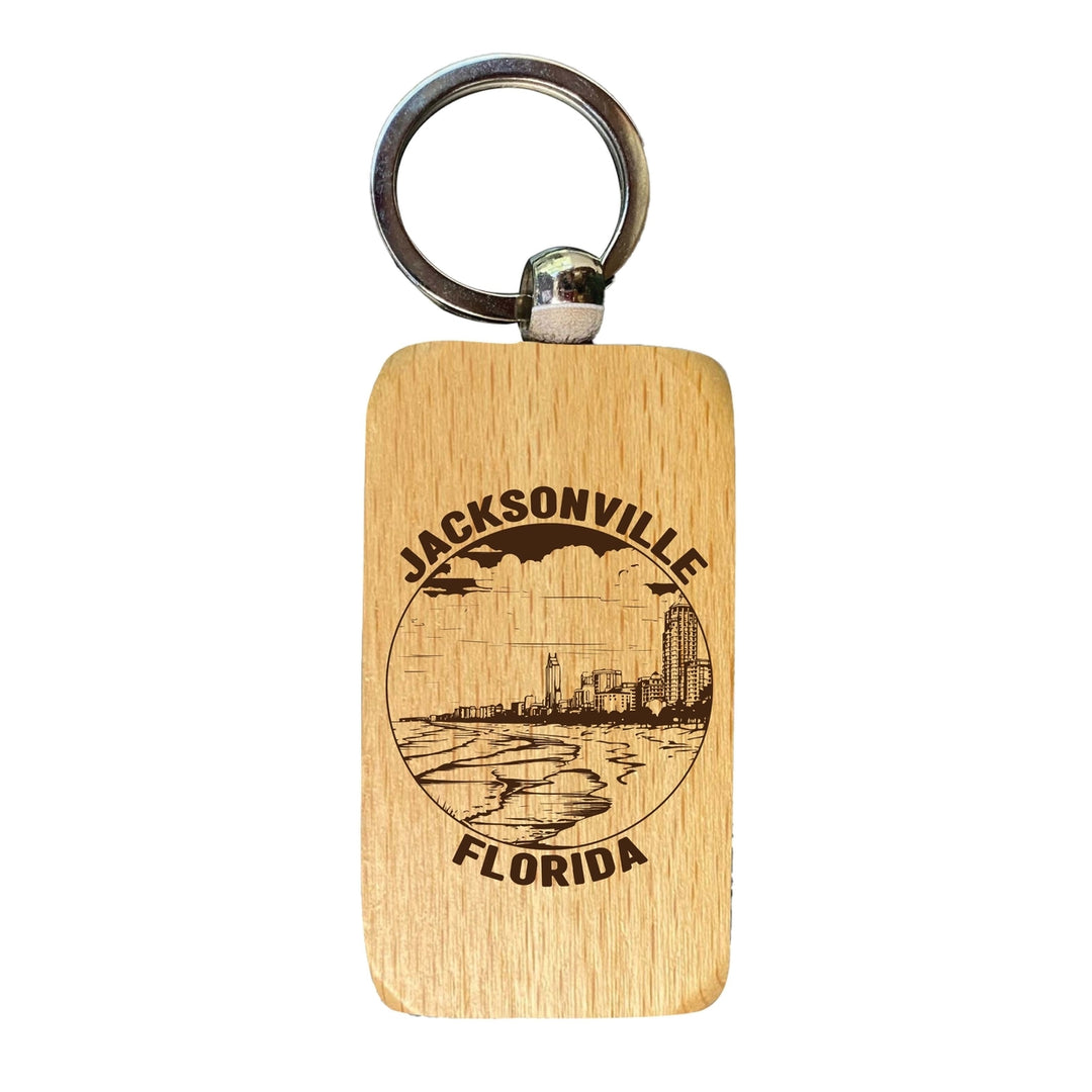 Jacksonville Florida Souvenir 2.5x1-Inch Souvenir Engraved Wooden Keychain Image 1