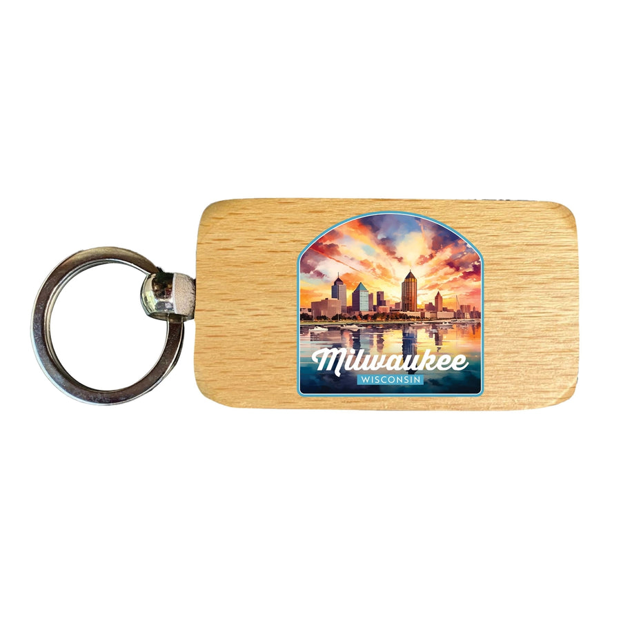 Milwaukee Wisconsin Design A Souvenir 2.5x1-Inch Souvenir Wooden Keychain Image 1