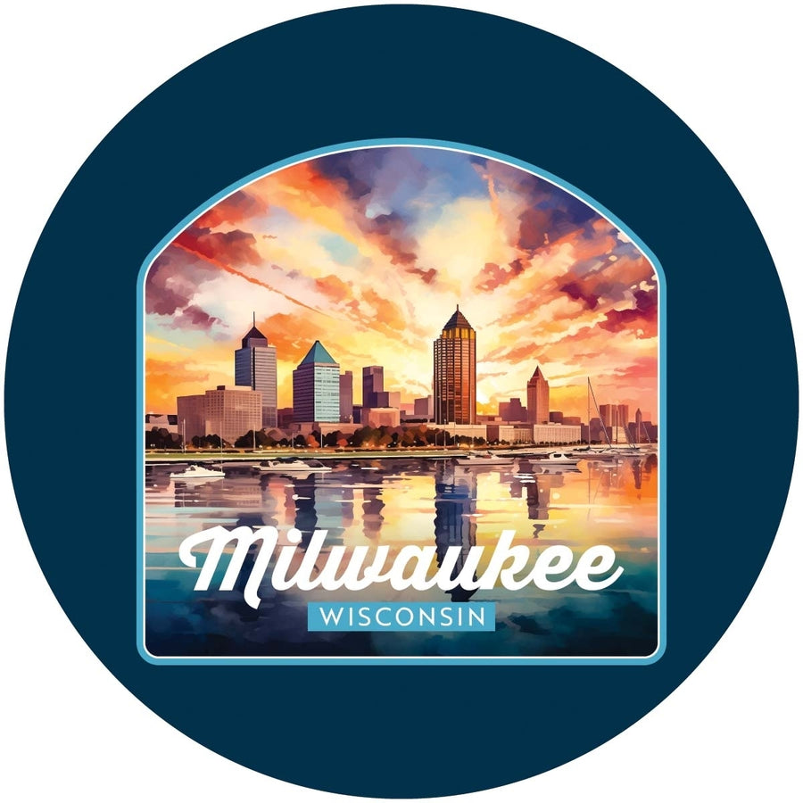 Milwaukee Wisconsin Design A Souvenir Round Fridge Magnet Image 1