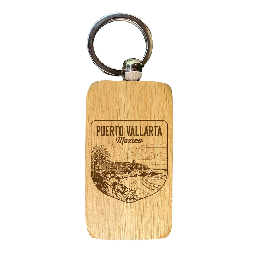 Puerto Vallarta Mexico Souvenir 2.5x1-Inch Souvenir Engraved Wooden Keychain Image 1