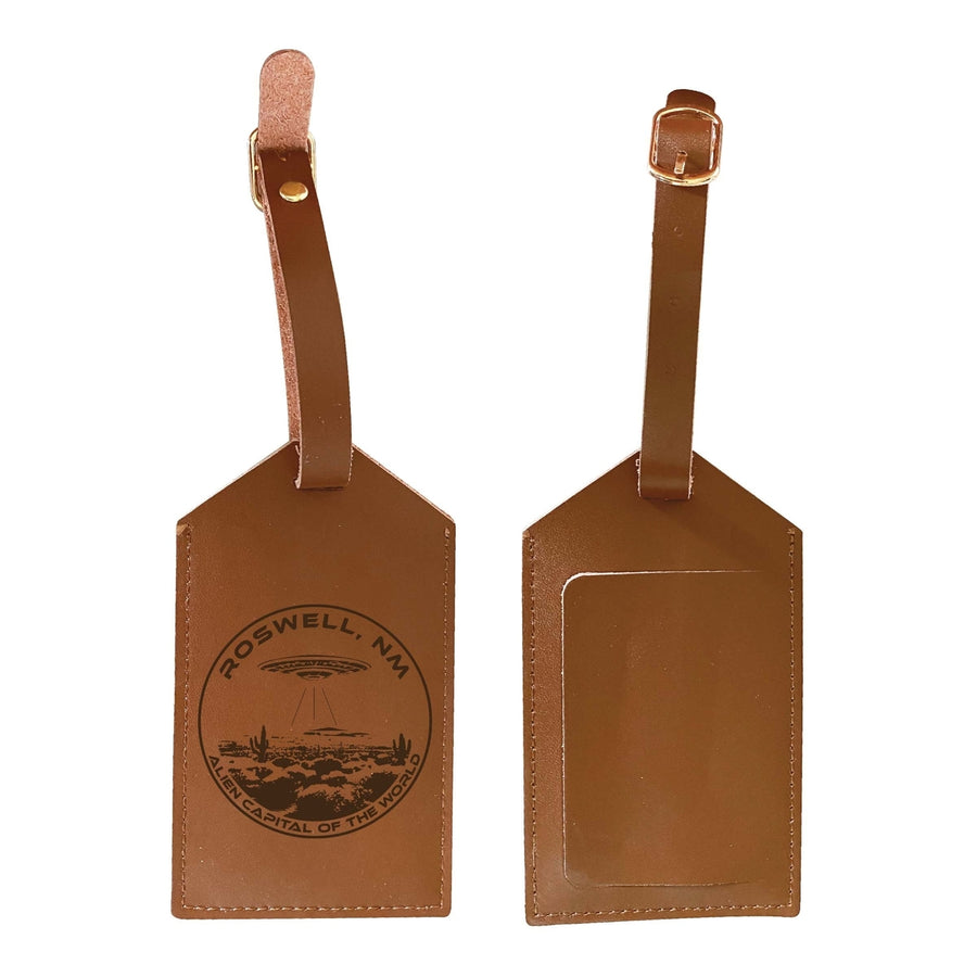 Roswell Mexico Souvenir Engraved Leather Luggage Tag Image 1