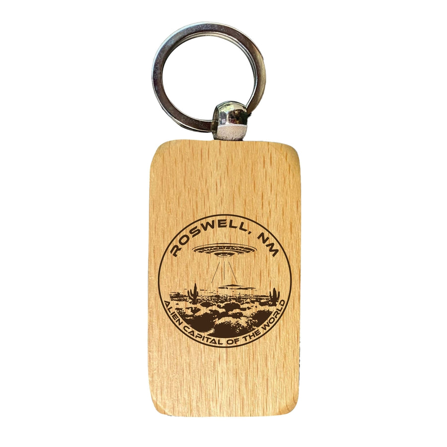 Roswell Mexico Souvenir 2.5x1-Inch Souvenir Engraved Wooden Keychain Image 1