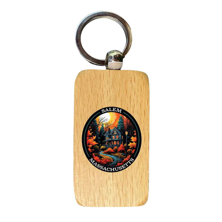 Salem Massachussettes Design B Souvenir 2.5x1-Inch Souvenir Wooden Keychain Image 1