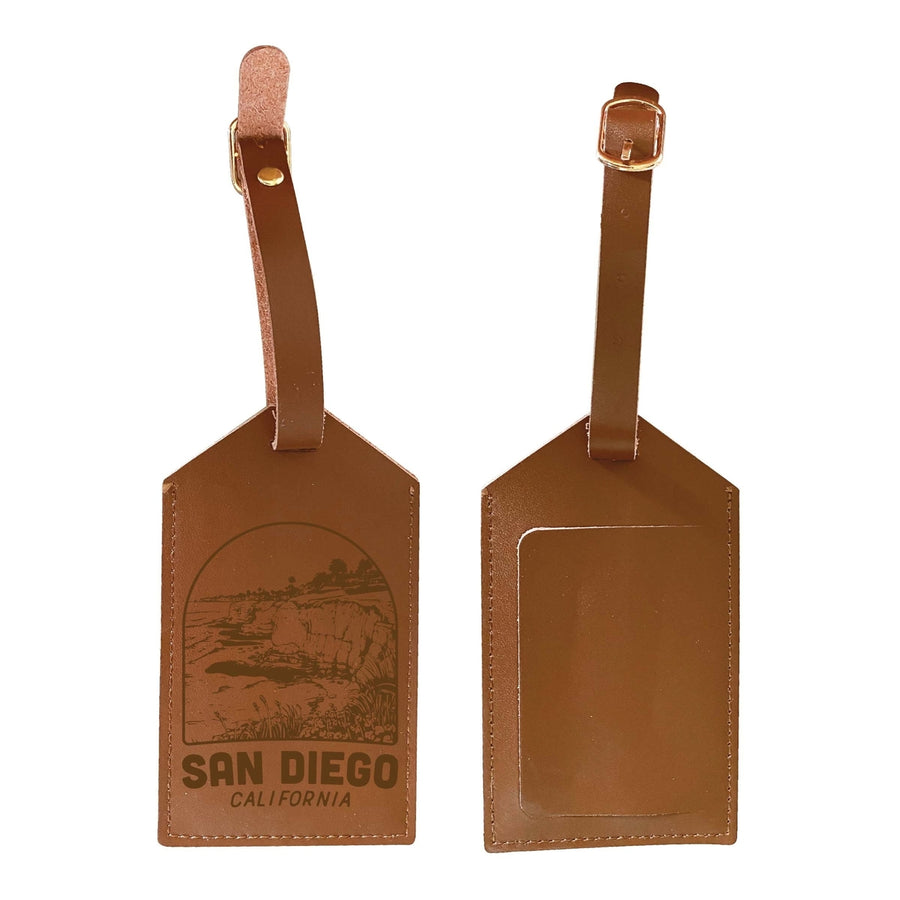 San Diego California Souvenir Engraved Leather Luggage Tag Image 1