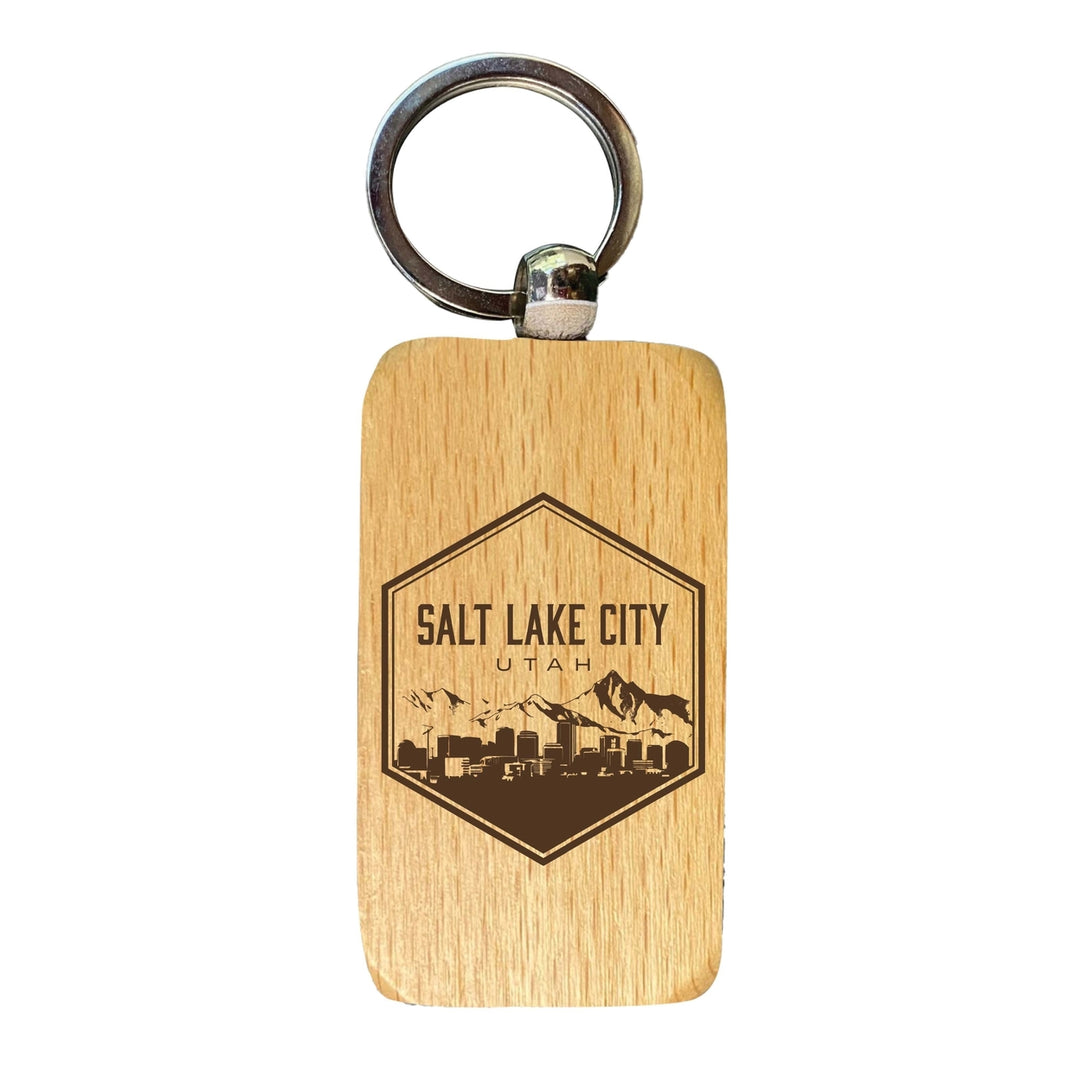 Salt Lake City Utah Souvenir 2.5x1-Inch Souvenir Engraved Wooden Keychain Image 1