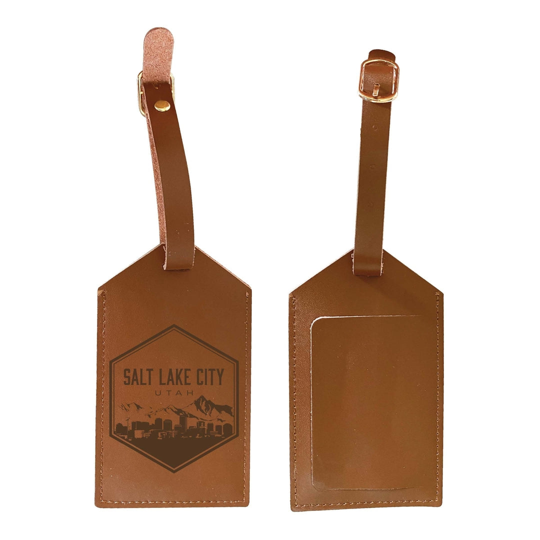 Salt Lake City Utah Souvenir Engraved Leather Luggage Tag Image 1