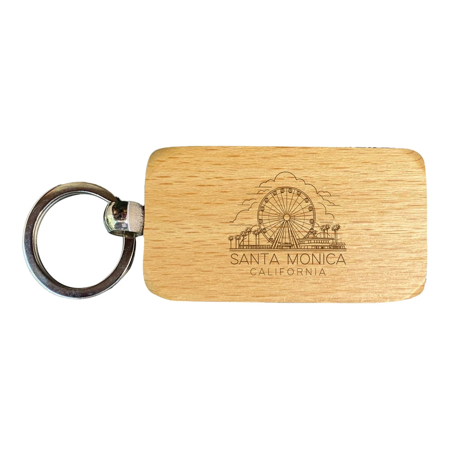 Santa Monica California Souvenir 2.5x1-Inch Souvenir Engraved Wooden Keychain Image 1