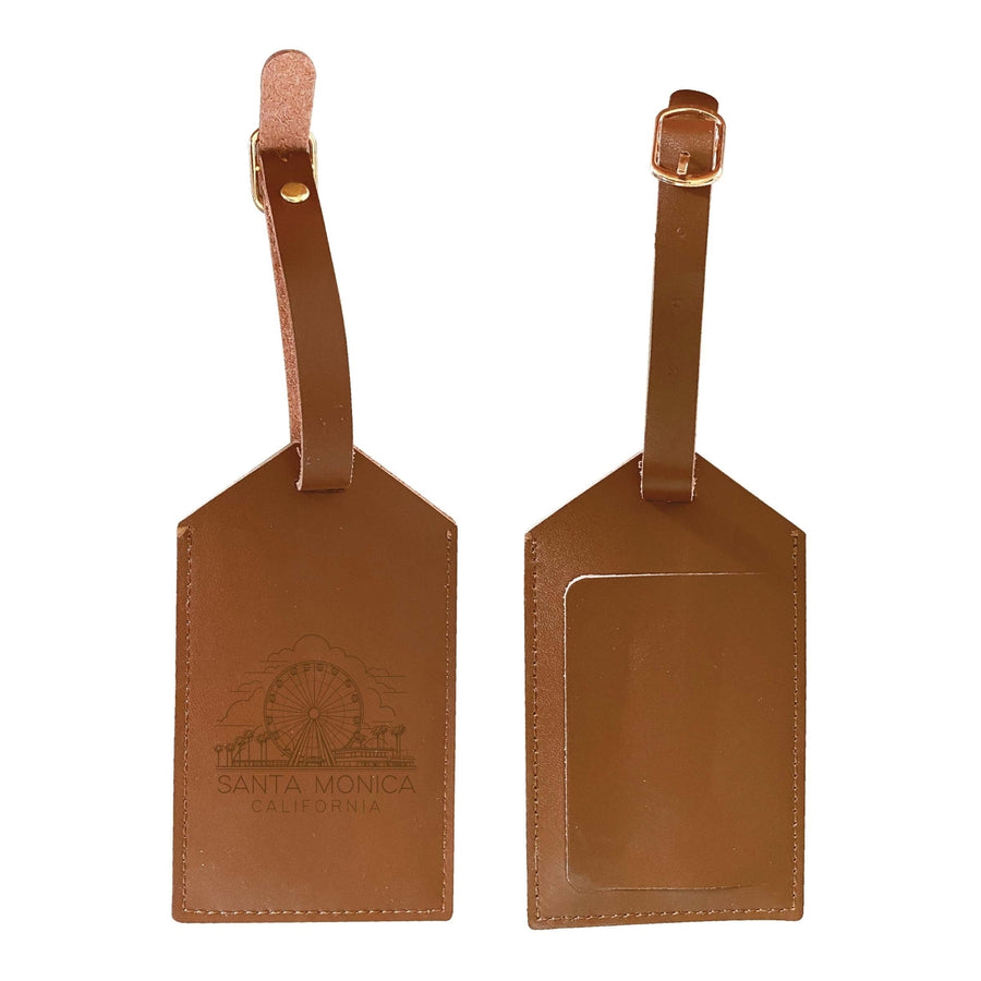 Santa Monica California Souvenir Engraved Leather Luggage Tag Image 1