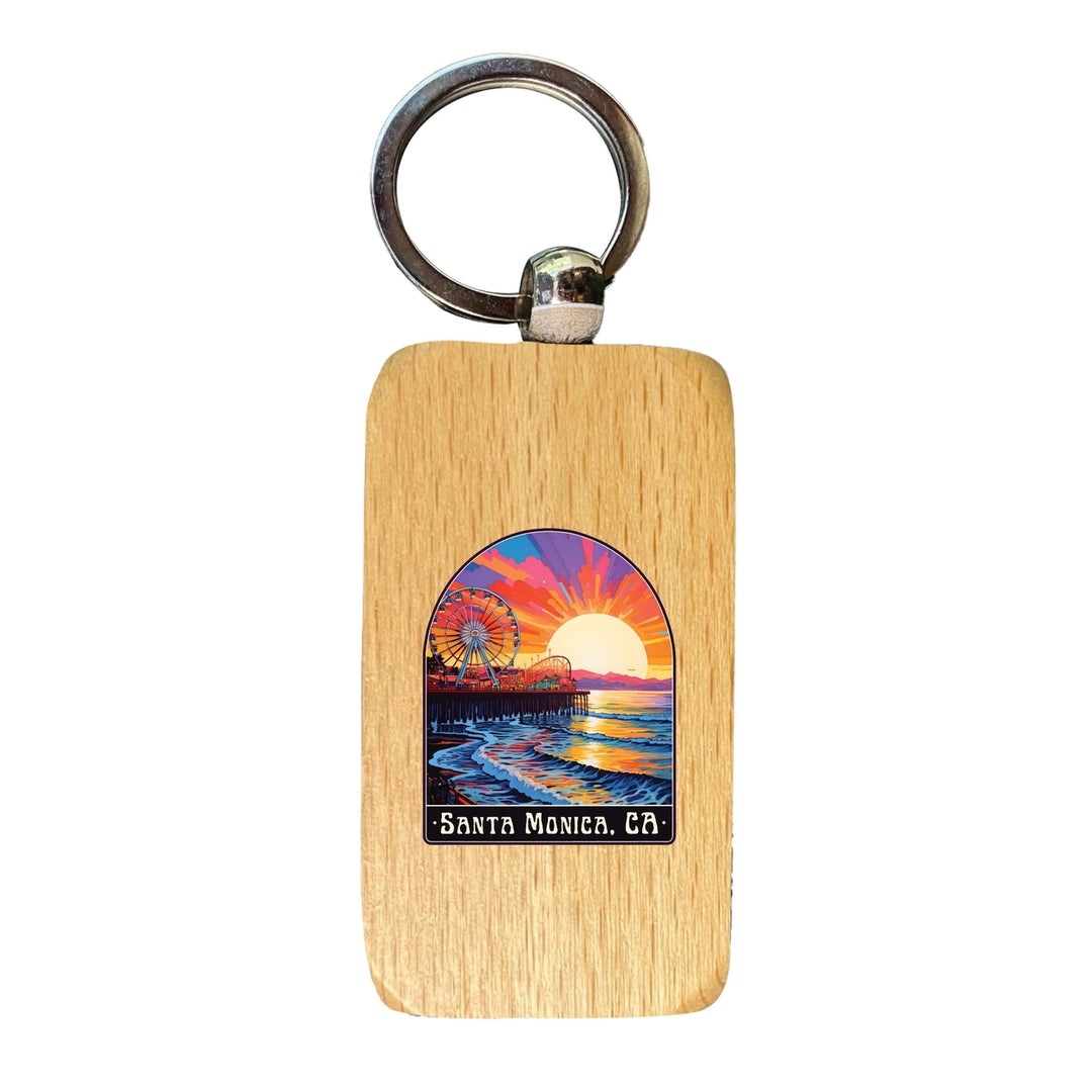 Santa Monica California Design B Souvenir 2.5x1-Inch Souvenir Wooden Keychain Image 1