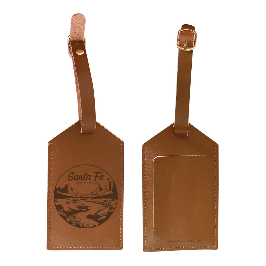 Santa Fe Mexico Souvenir Engraved Leather Luggage Tag Image 1