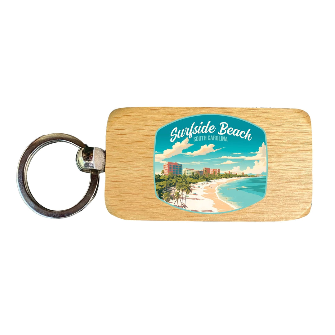 Surfside Beach South Carolina Design B Souvenir 2.5x1-Inch Souvenir Wooden Keychain Image 1