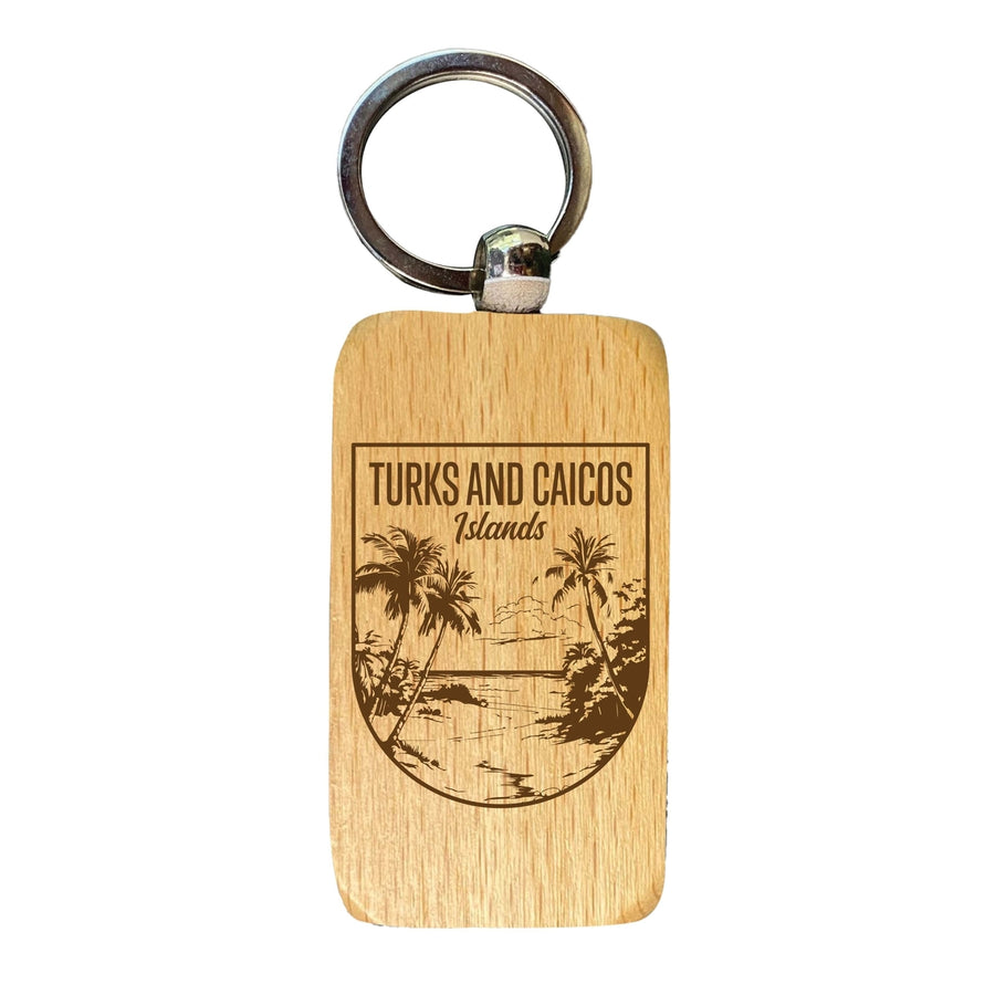 Turks and Caicos Islands Souvenir 2.5x1-Inch Souvenir Engraved Wooden Keychain Image 1