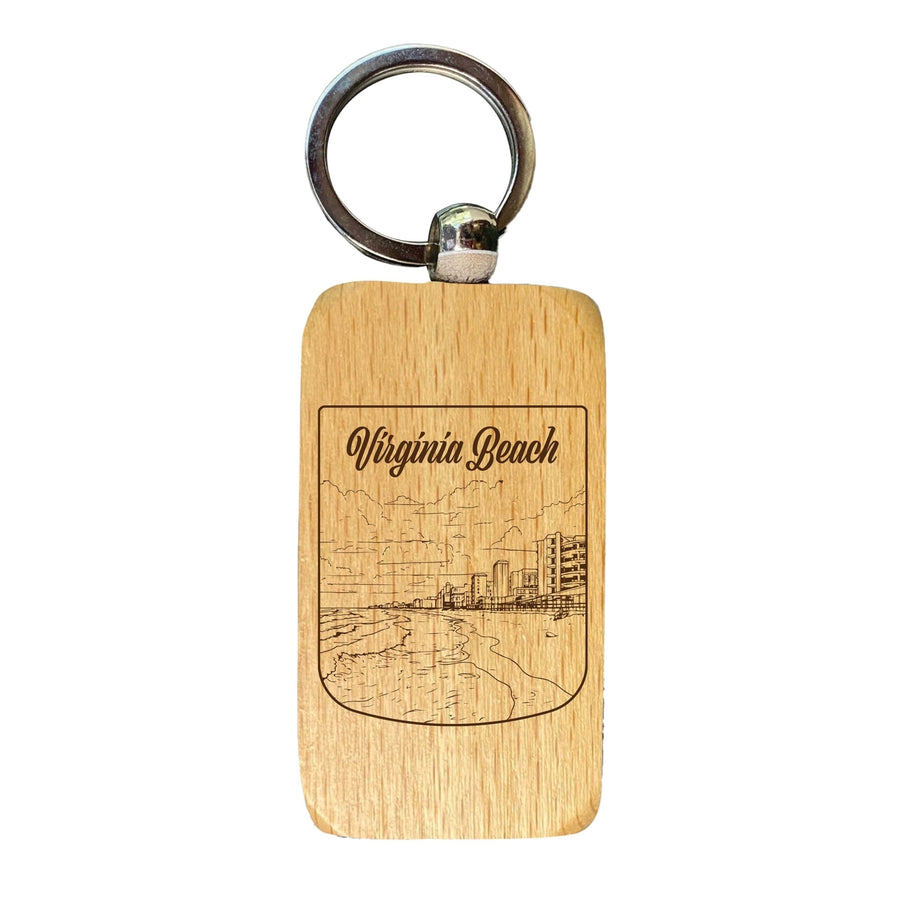 Virginia Beach Virginia Souvenir 2.5x1-Inch Souvenir Engraved Wooden Keychain Image 1