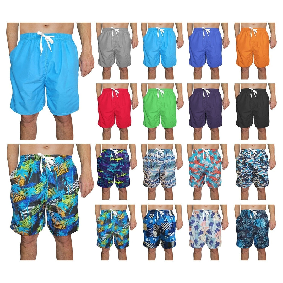 6-Pack Mens Quick Dry Cargo Swim Trunks Beachwear with Pockets Solid Flex Board Shorts Image 4