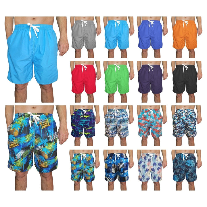 6-Pack Mens Quick Dry Cargo Swim Trunks Beachwear with Pockets Solid Flex Board Shorts Image 4