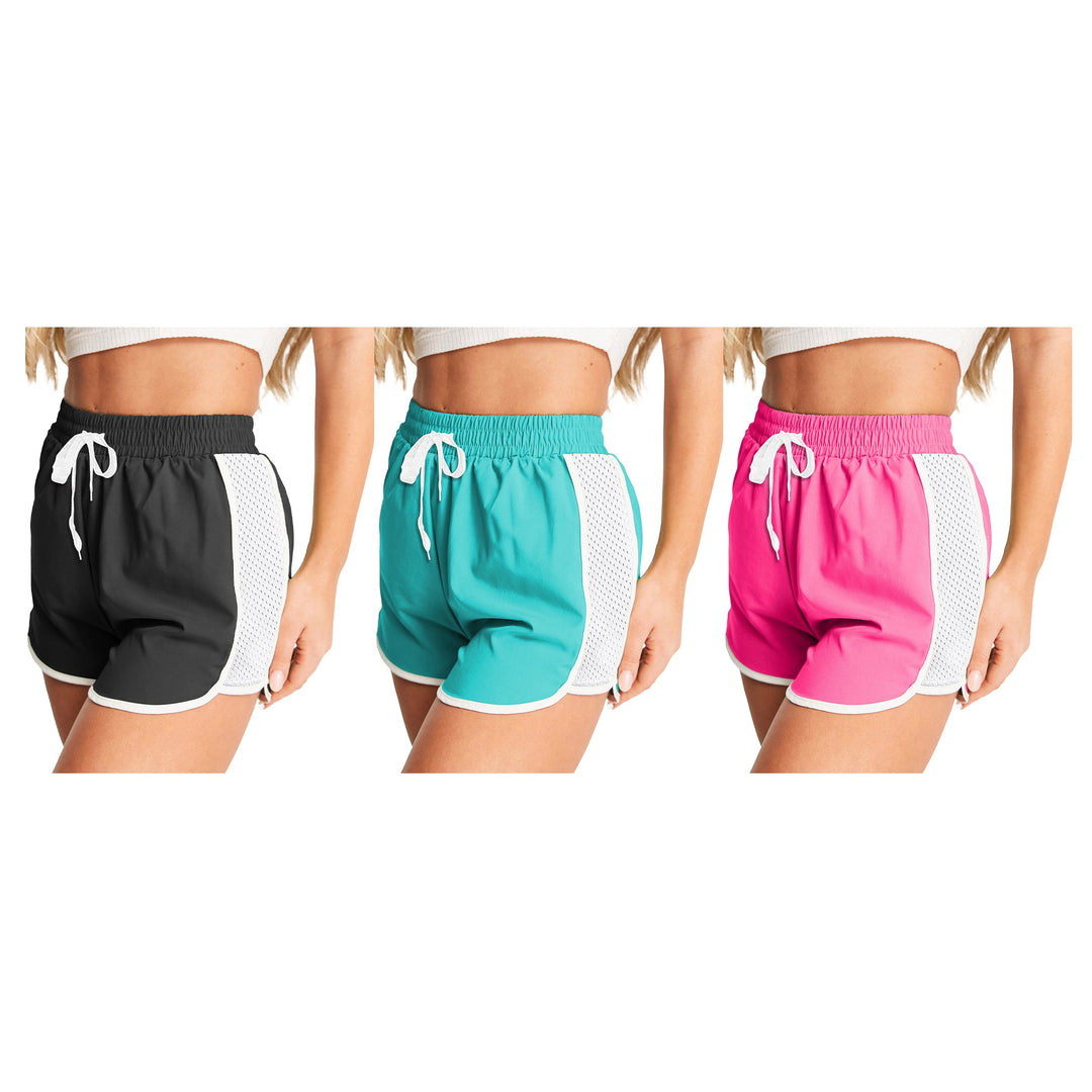 Womens Active Flexible Workout Shorts 2-Piece Set Mesh Patchwork Quick-Dry Image 6