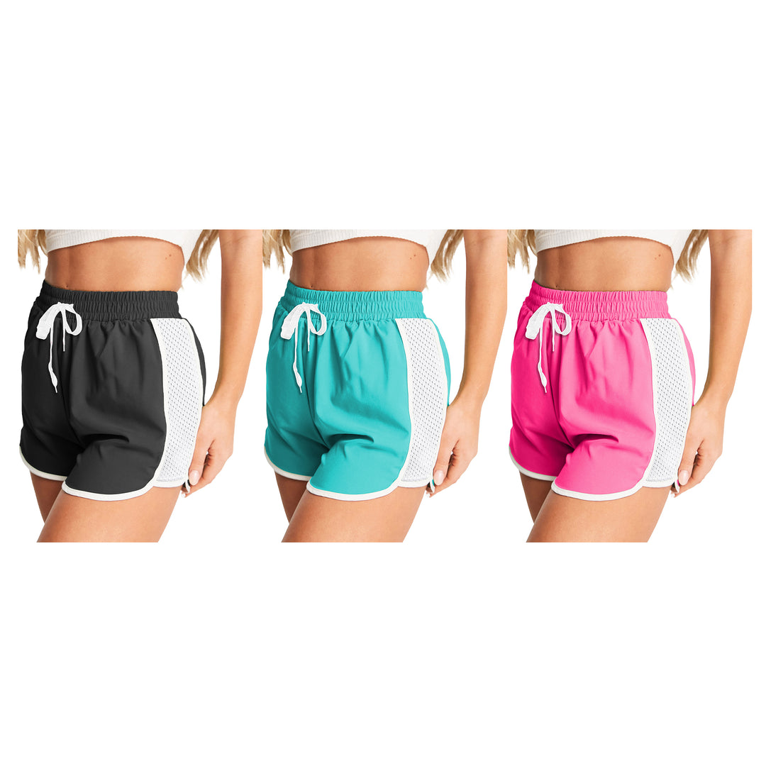 3-Pack Womens Active Performance Shorts Mesh Patchwork Quick-Dry Yoga Gym Image 4