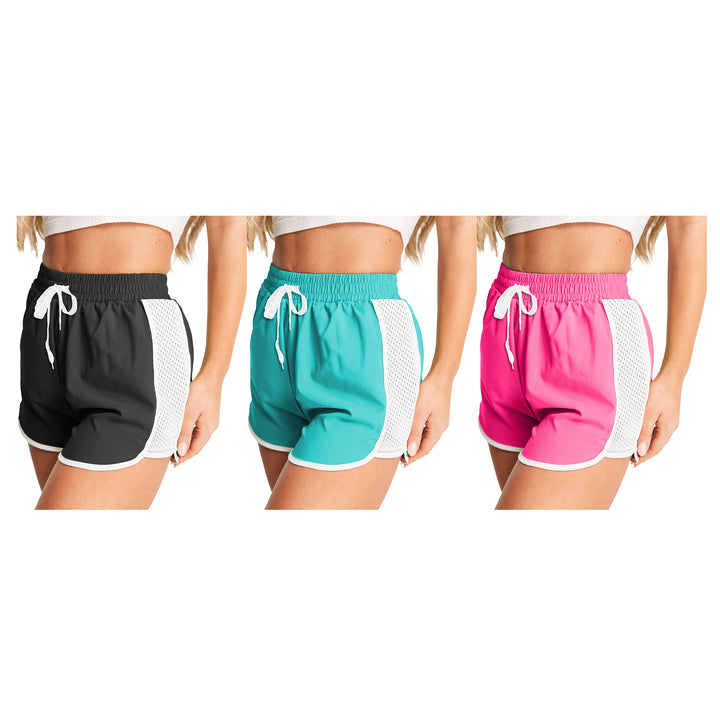 3-Pack Womens Active Performance Shorts Mesh Patchwork Quick-Dry Yoga Gym Image 4