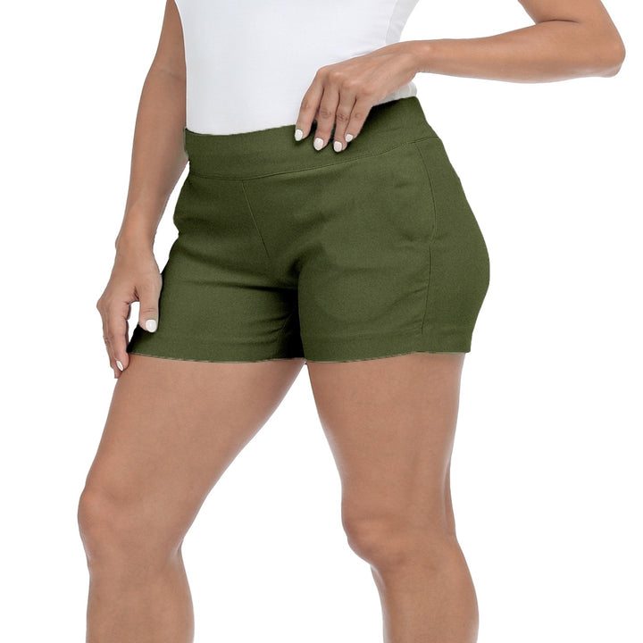 3-Pack Ladies Solid Ultra Soft Stretch Pull On Comfy Summer Active Millennium Style Shorts Image 4