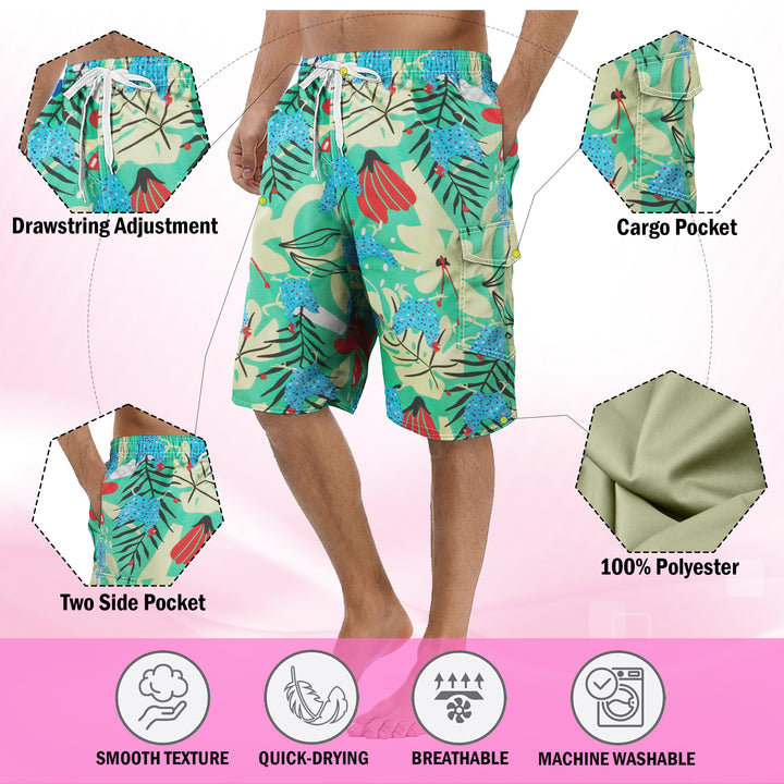 1-Pack Mens Quick Dry Printed Cargo Swim Shorts With Pockets Regular Flex Bathing Board Suits and Trunks Image 11