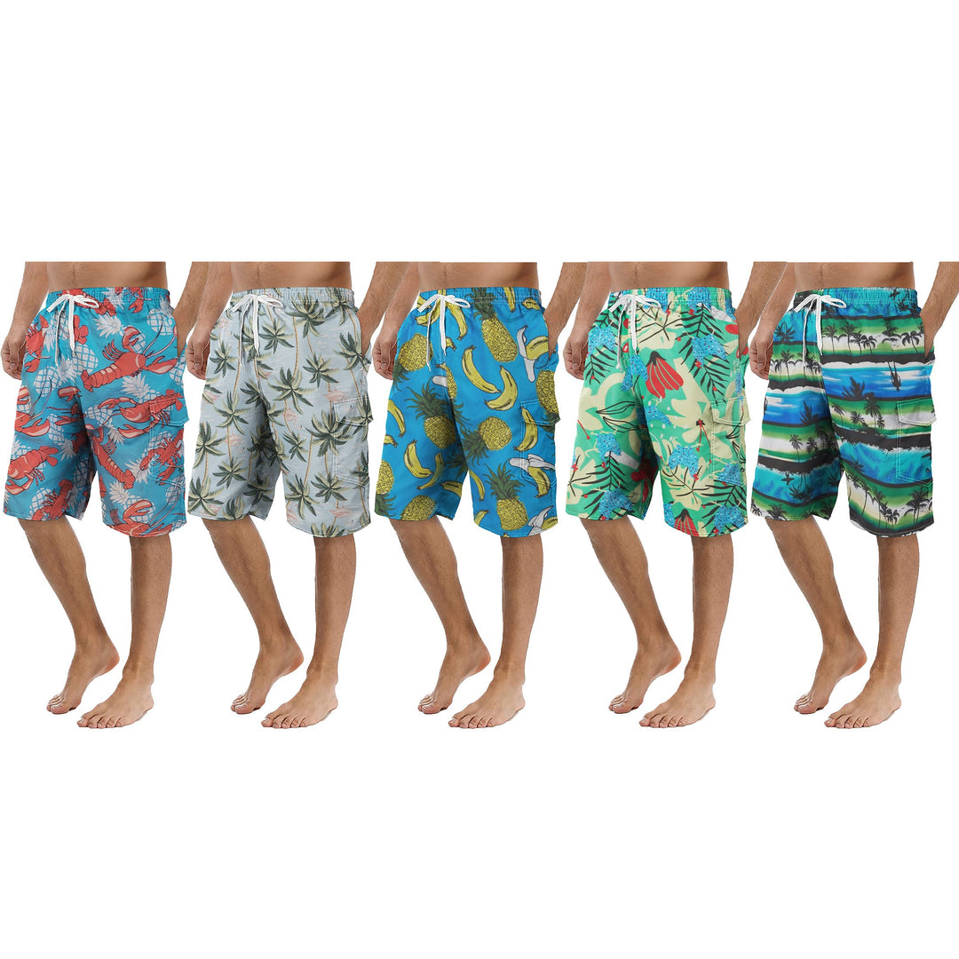 3-Pack Mens Quick Dry Printed Cargo Swim Shorts With Pockets Regular Flex Bathing Board Suits and Trunks Image 6