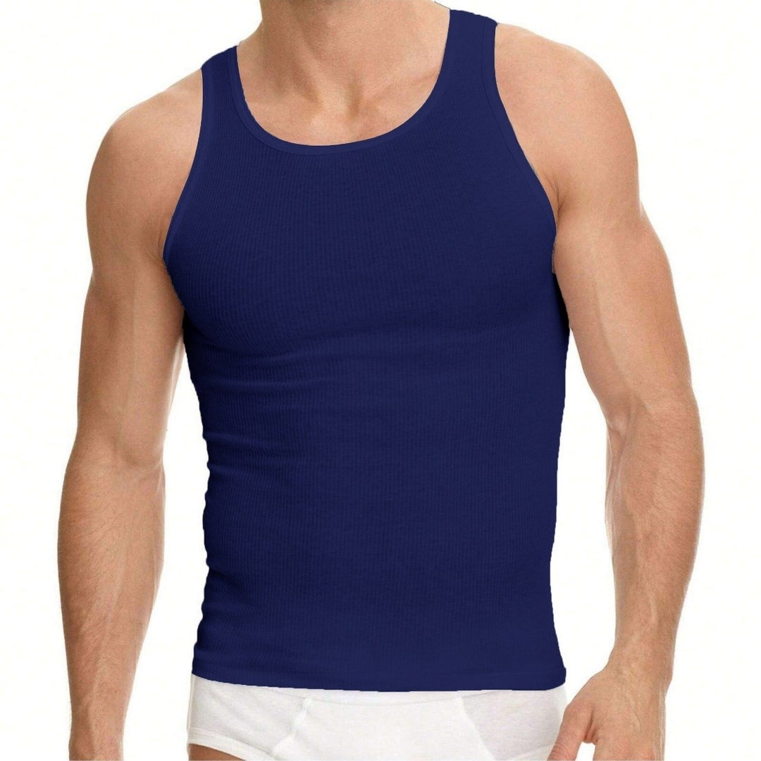 Mens Slim-Fit Cotton Ribbed Tank Tops 2-Pack Summer Soft Casual Wear Various Colors Image 6