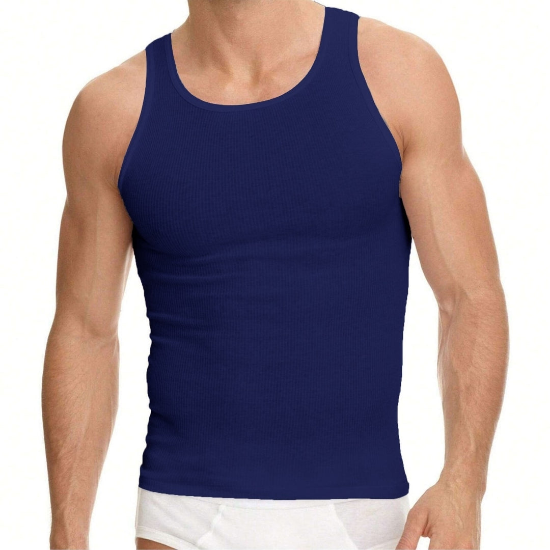 Mens 3-Pack Slim-Fit Cotton Ribbed Summer Tank Tops Various Colors Sizes Available Image 7