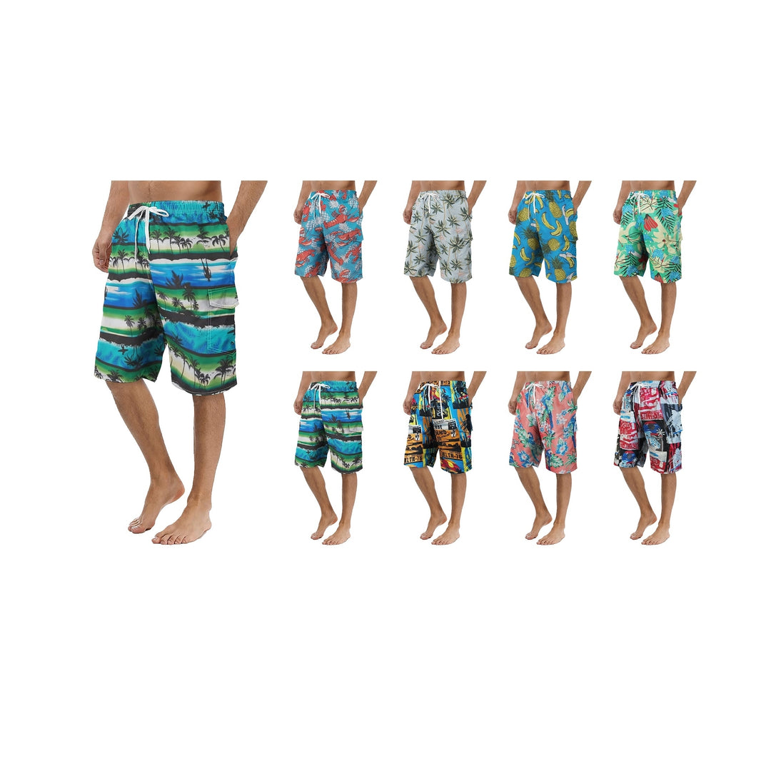 1-Pack Mens Printed Swim Shorts with Pockets Quick Dry Beachwear Bathing Suits Board Trunks Image 10